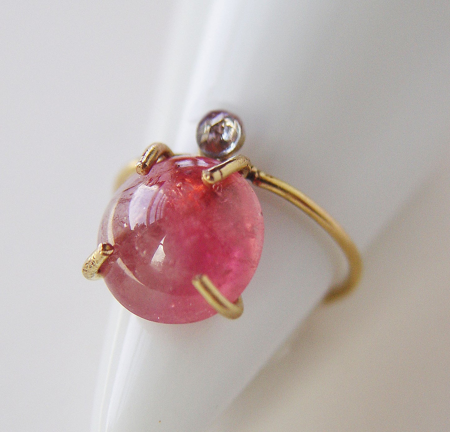 Pink Tourmaline & Topaz Gold Filled Ring - Adjustable Double Gemstone - Anniversary engagement Jewelry