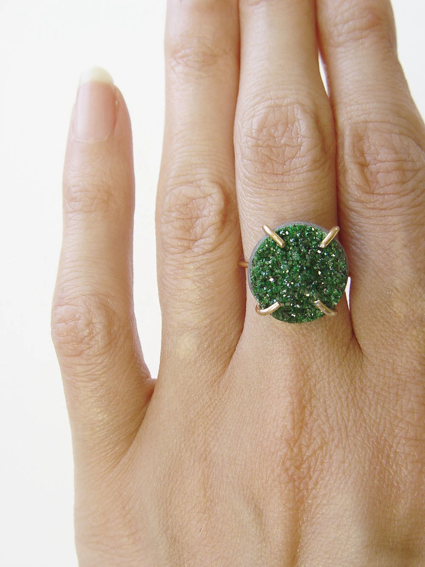 Green Uvarovite Crystal Gold Filled Statement Ring