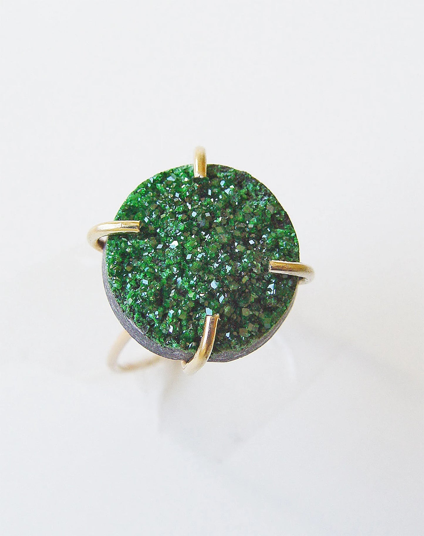Green Uvarovite Crystal Gold Filled Statement Ring