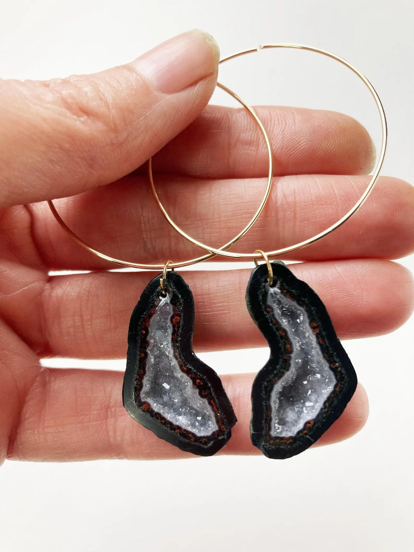 Black Geode Druzy Gold Fill Earrings