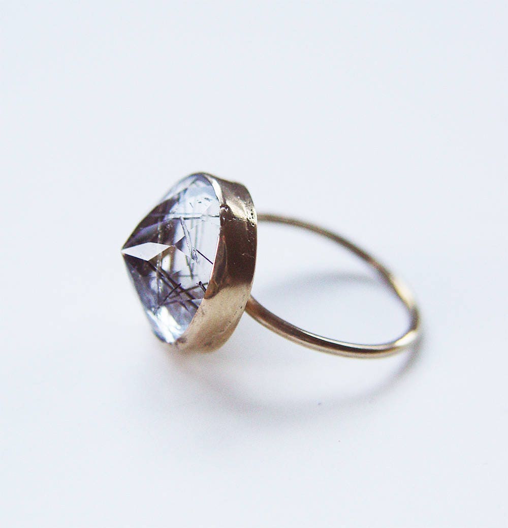 Rutile Quartz Gold Statement Ring
