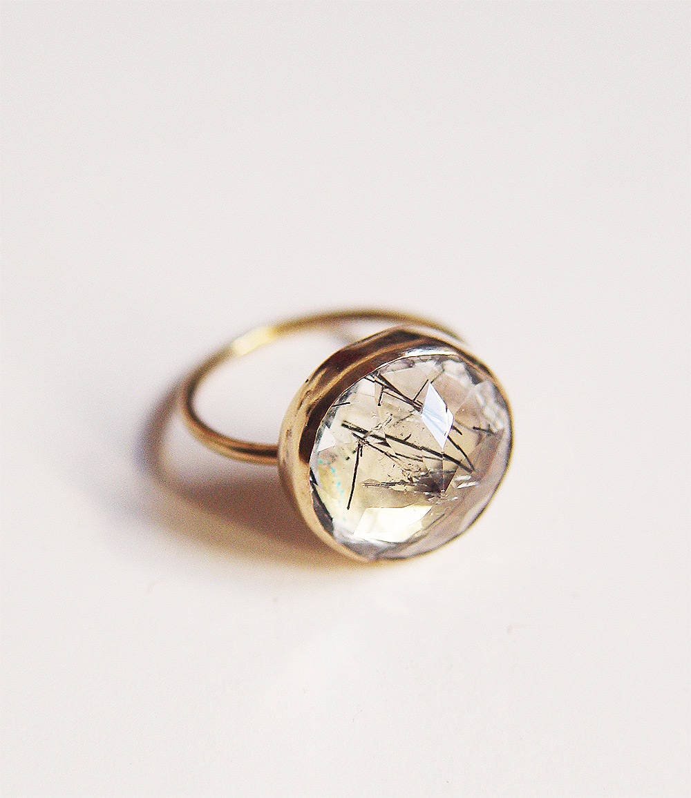 Rutile Quartz Gold Statement Ring