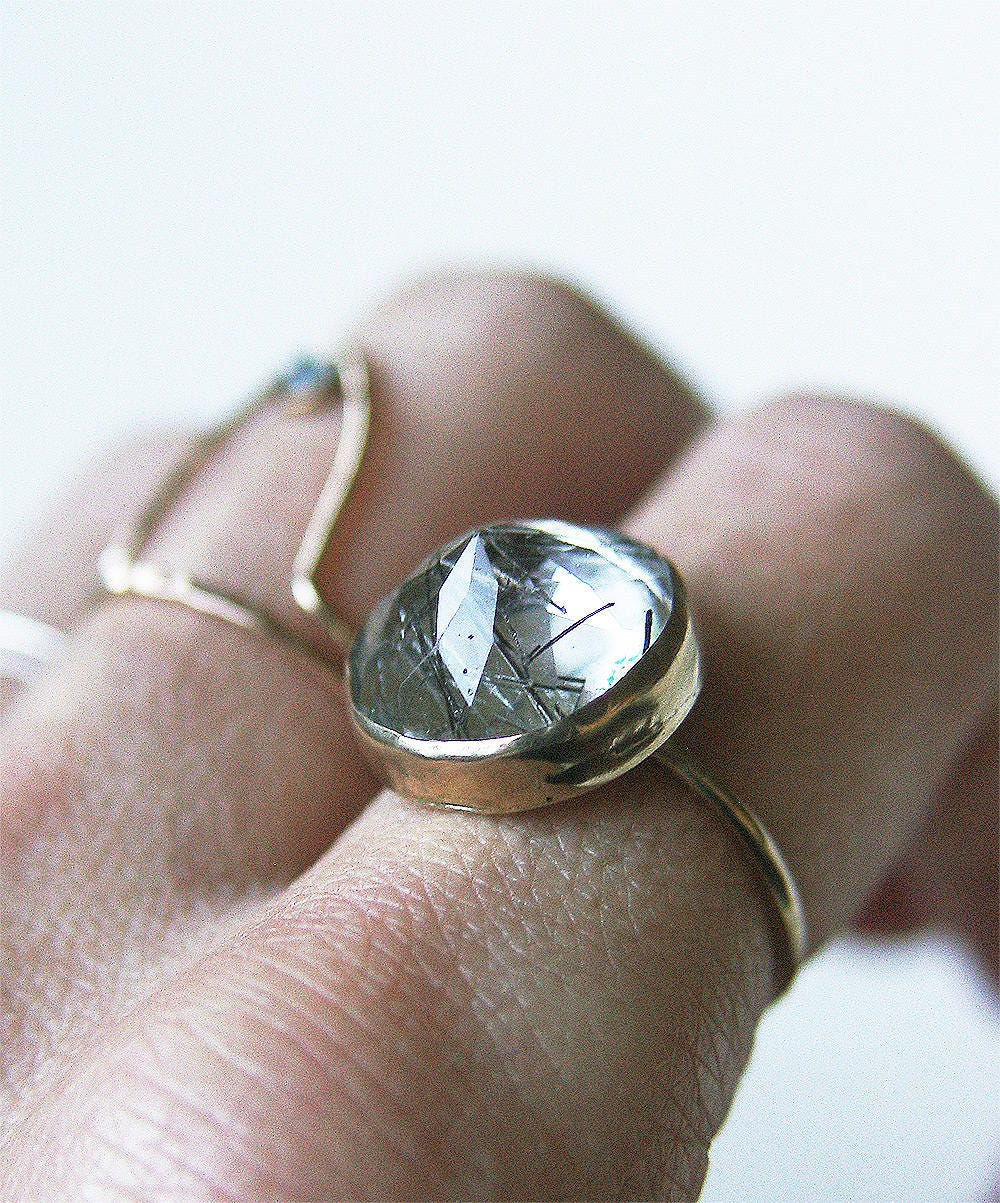 Rutile Quartz Gold Statement Ring