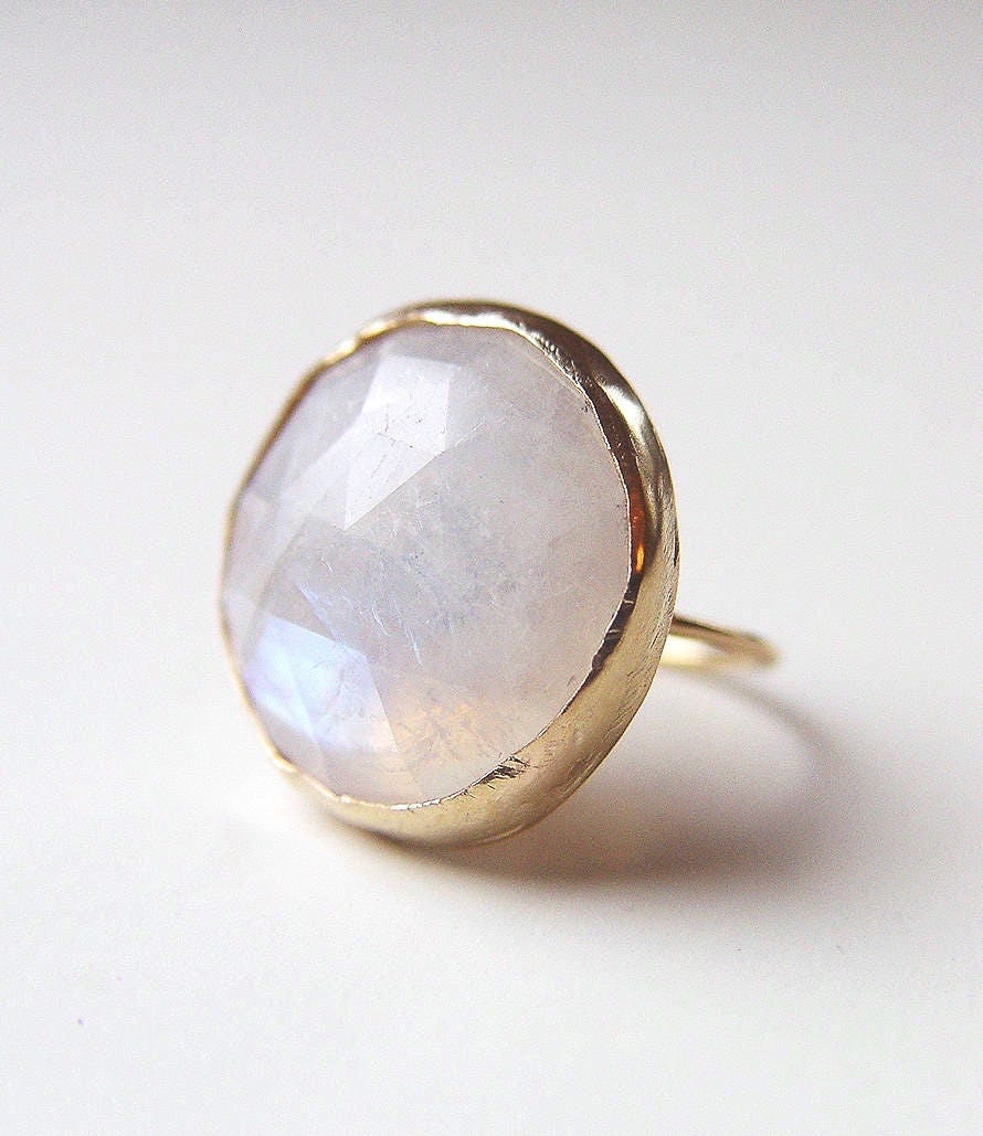 Rainbow Moonstone Gold Statement Ring