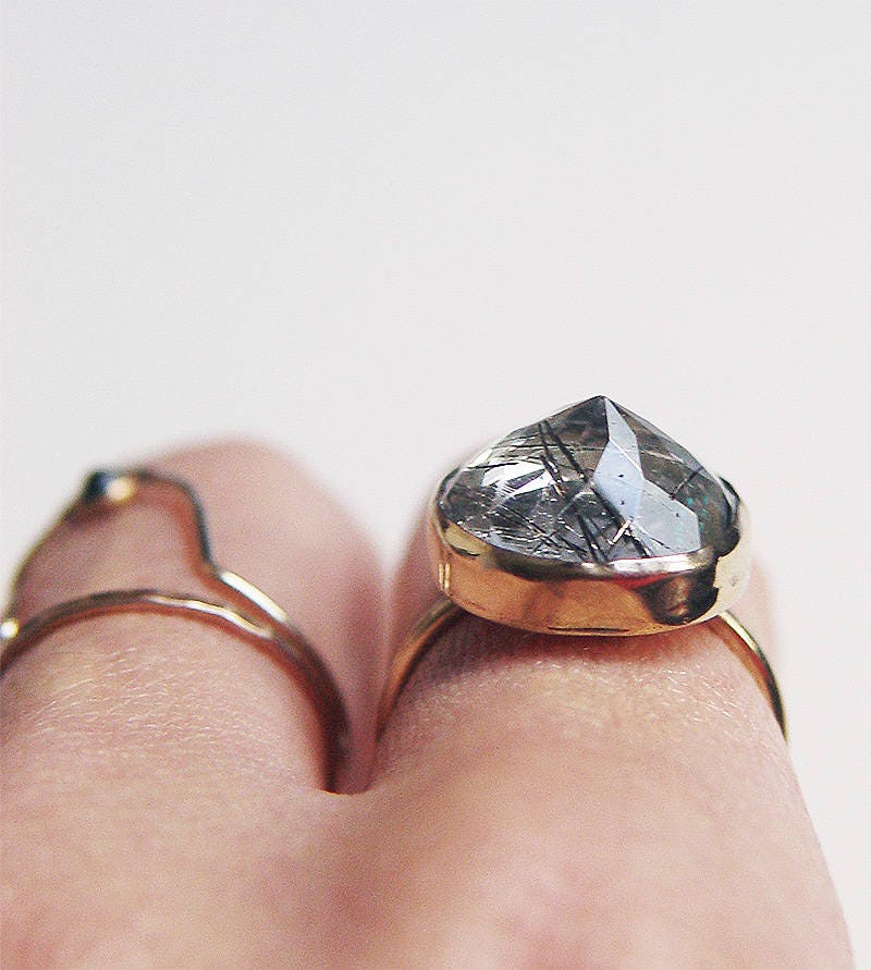 Rutile Quartz Gold Statement Ring