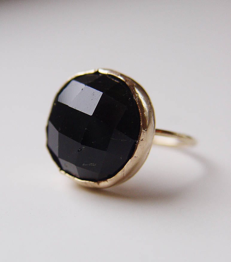 Black Tourmaline Gold Statement Ring