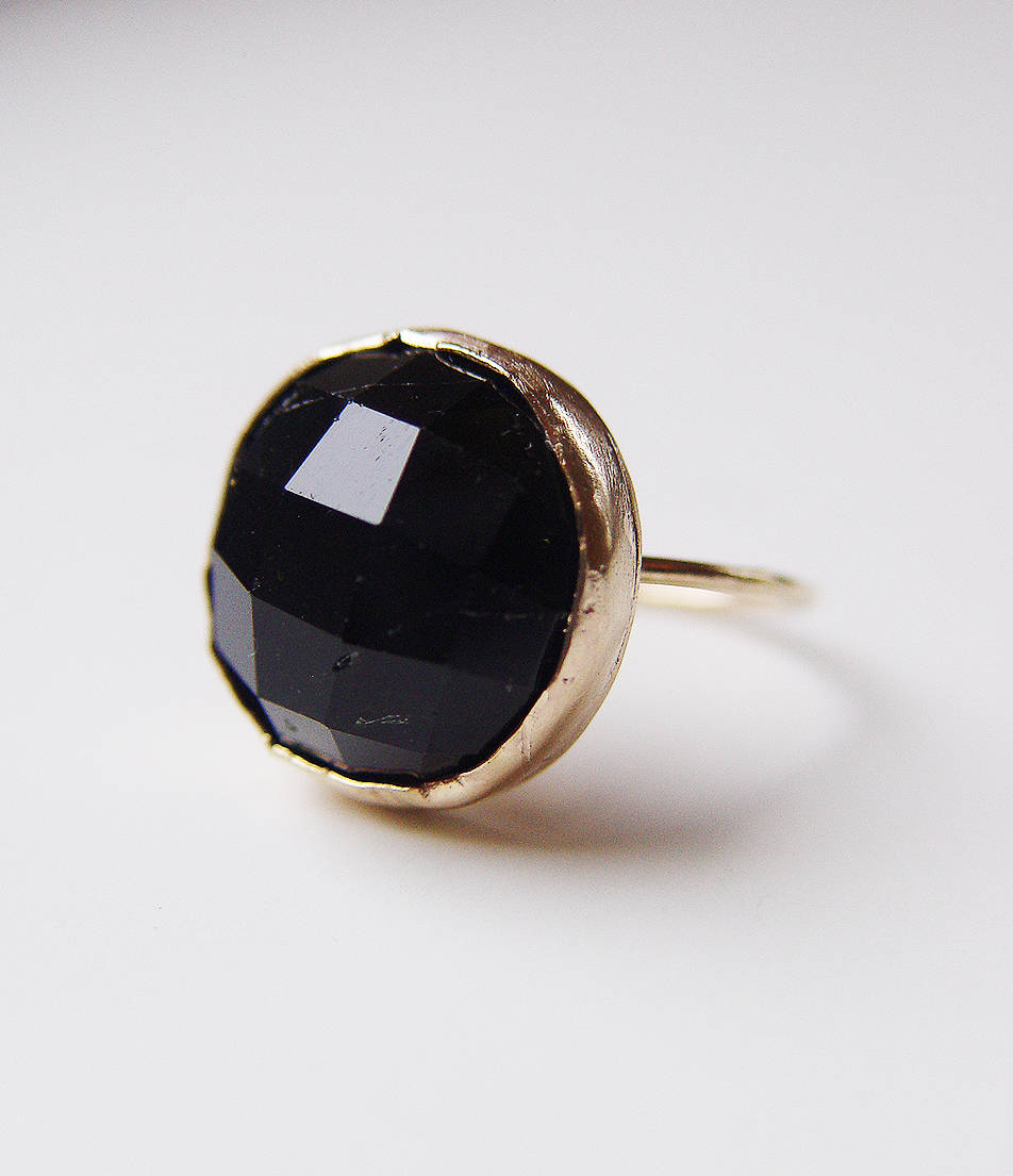 Black Tourmaline Gold Statement Ring