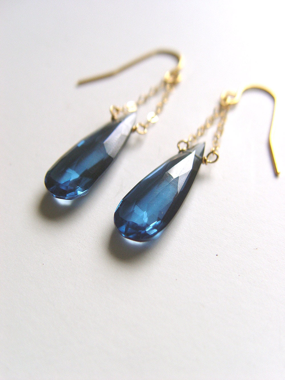 London Blue Topaz Teardrop Gold Chain Earrings