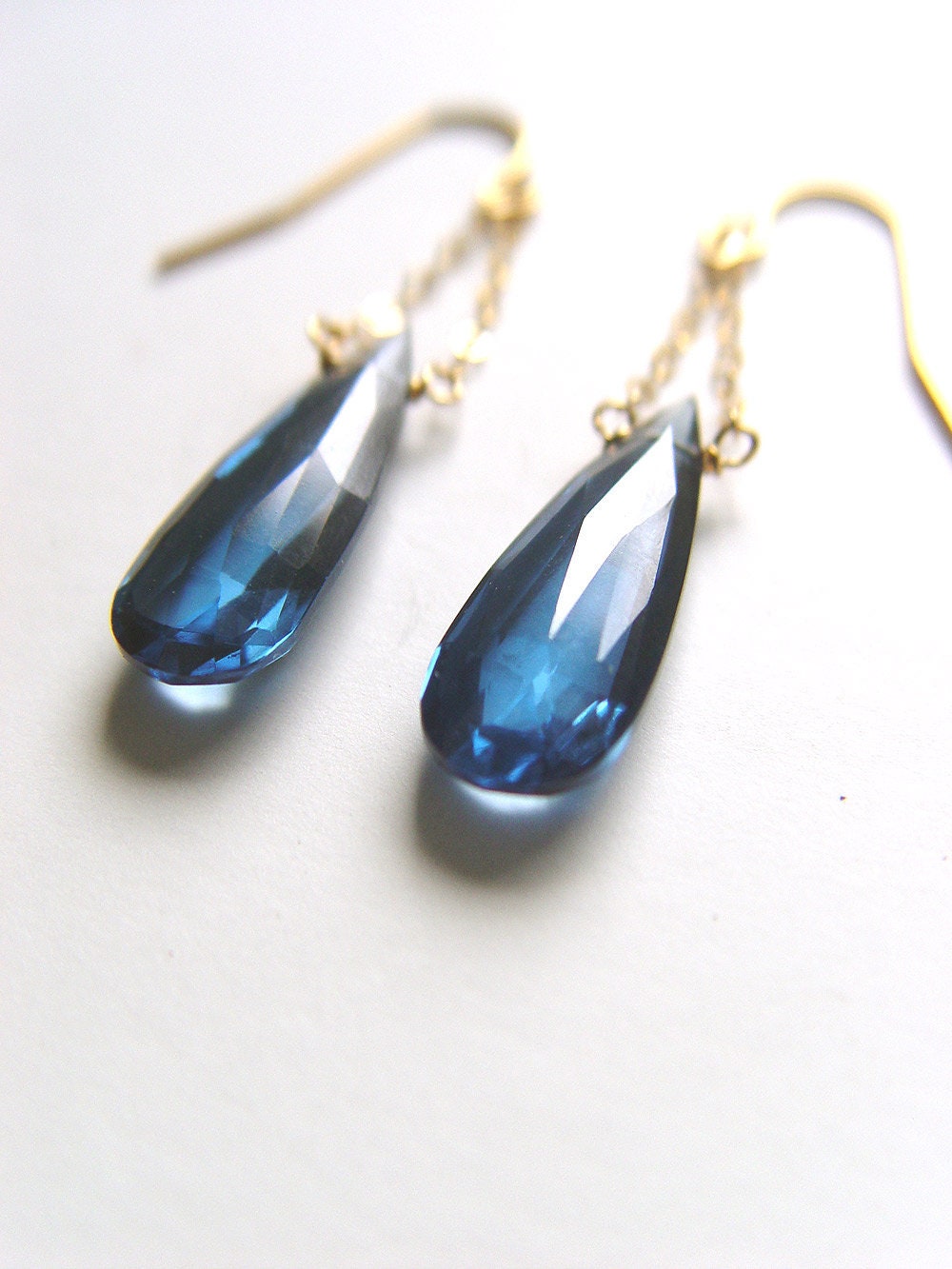 London Blue Topaz Teardrop Gold Chain Earrings