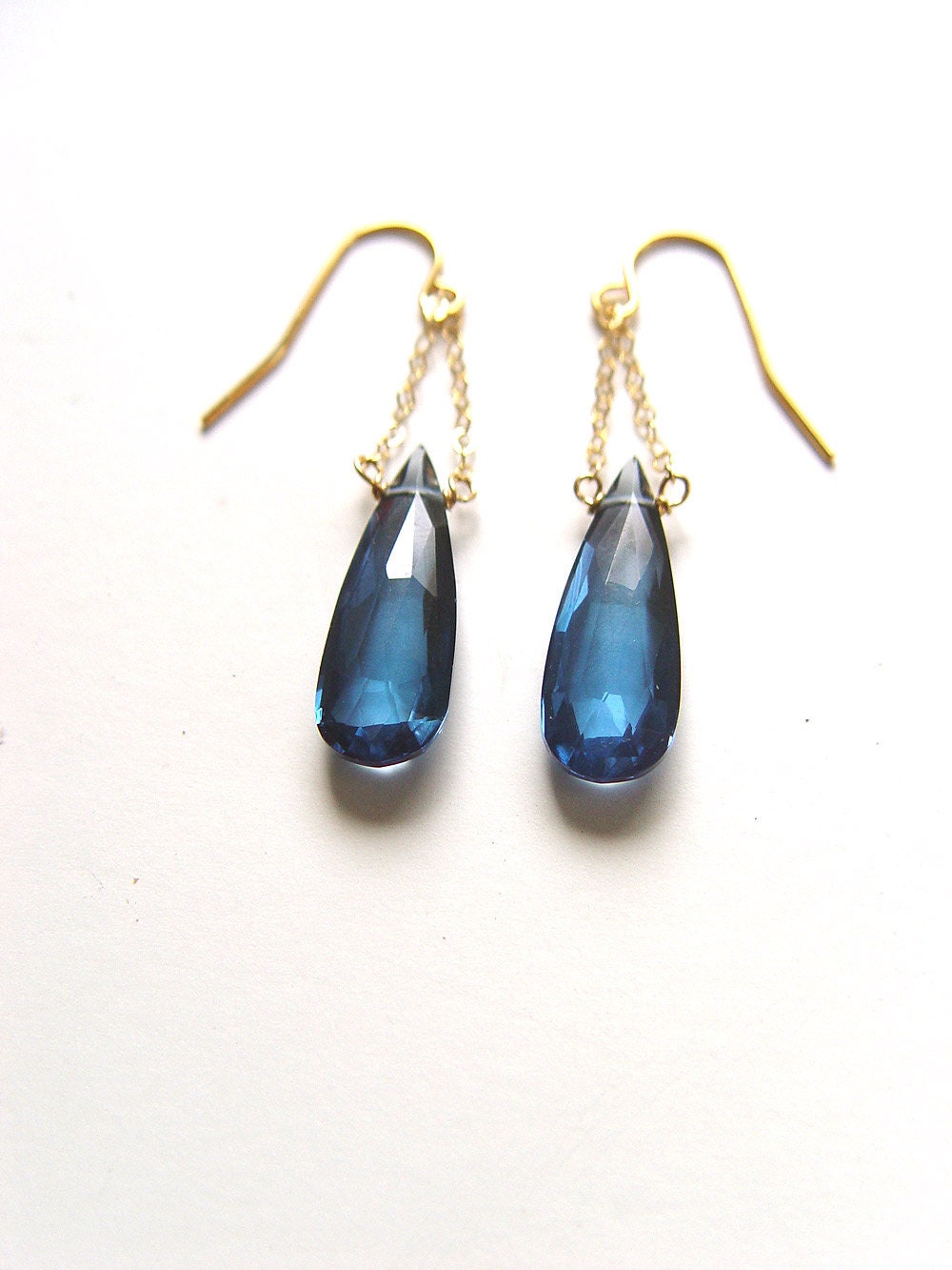 London Blue Topaz Teardrop Gold Chain Earrings