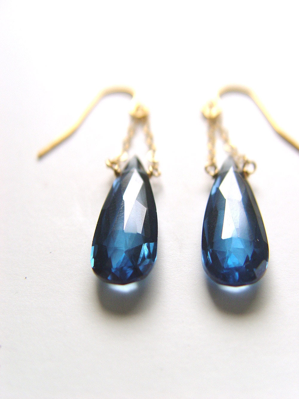 London Blue Topaz Teardrop Gold Chain Earrings