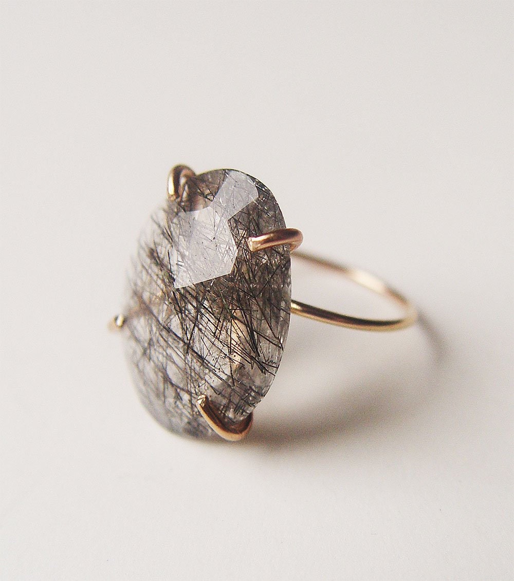 Oval Rutilated Quartz Gold Ring