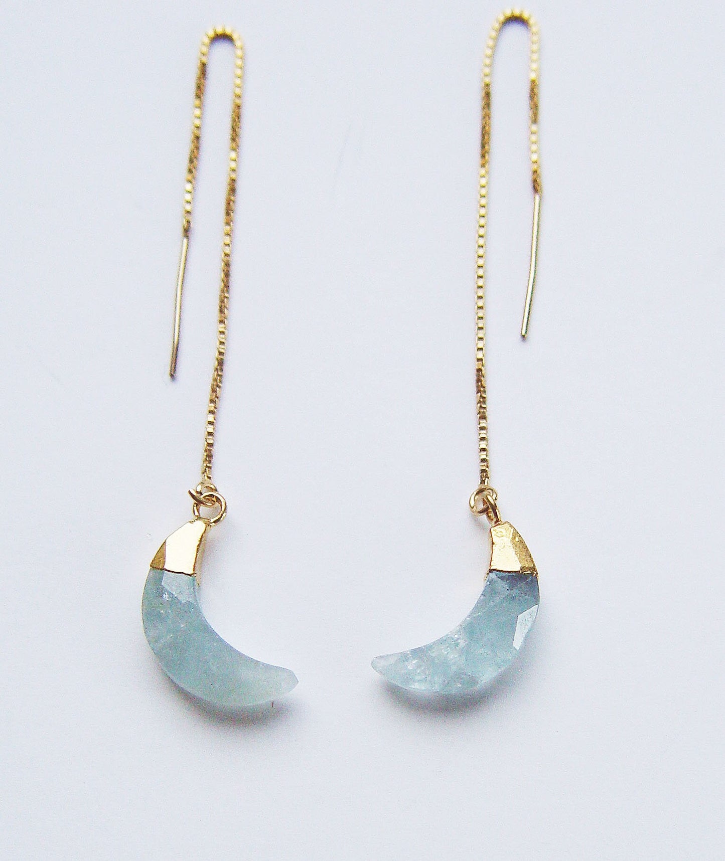 Aquamarine Crescent Moon Gold Earrings