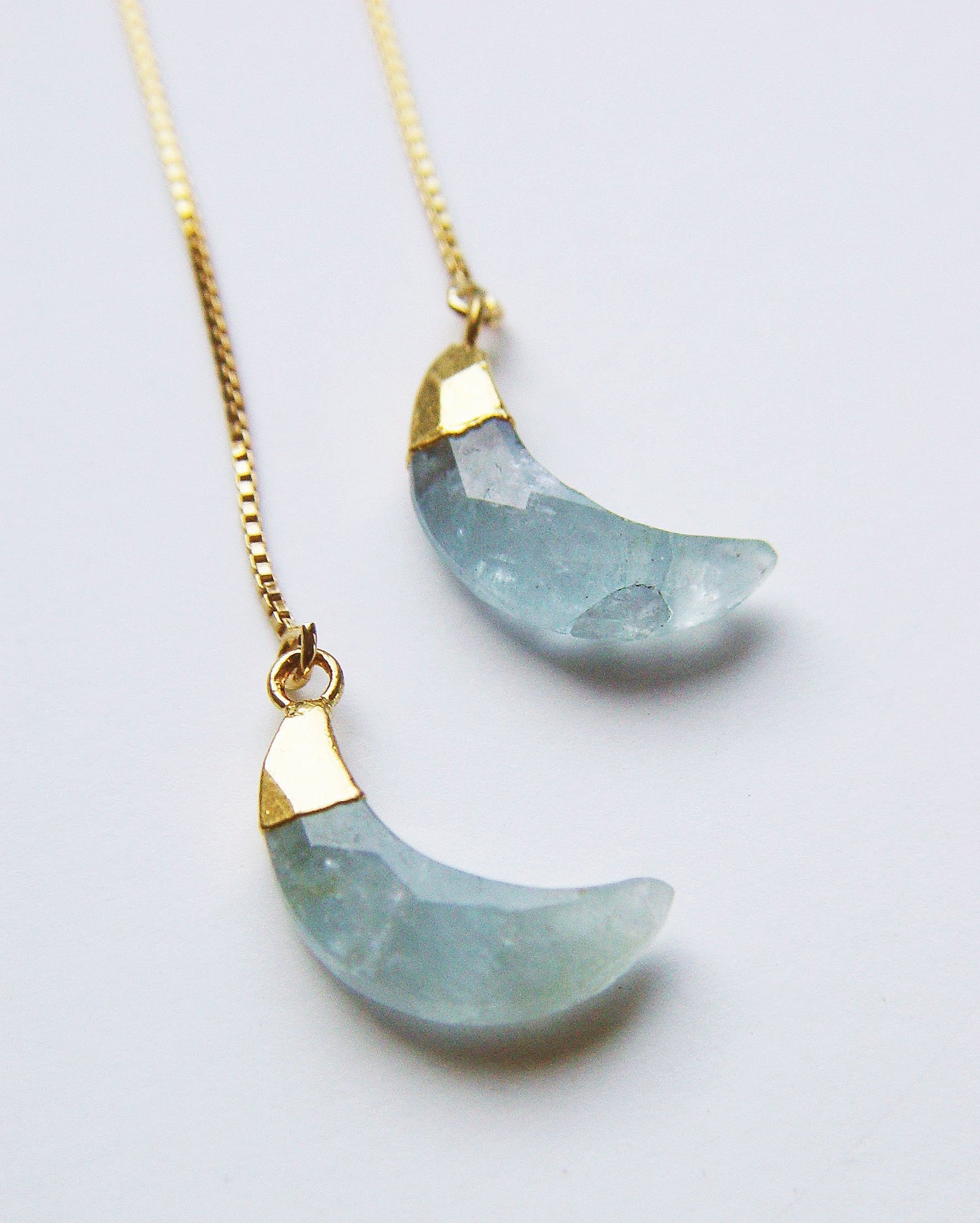 Aquamarine Crescent Moon Gold Earrings