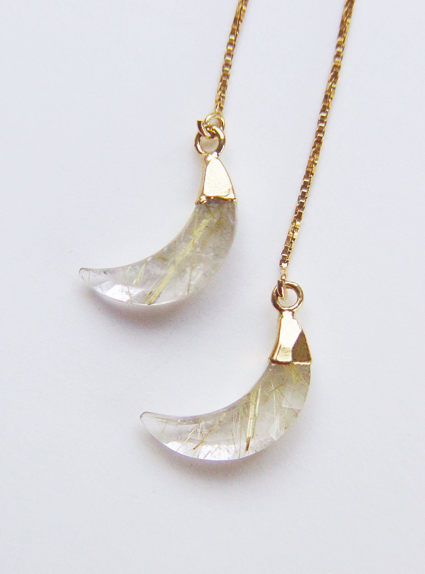 Rutilated Quartz Crescent Moon Gold Earrings