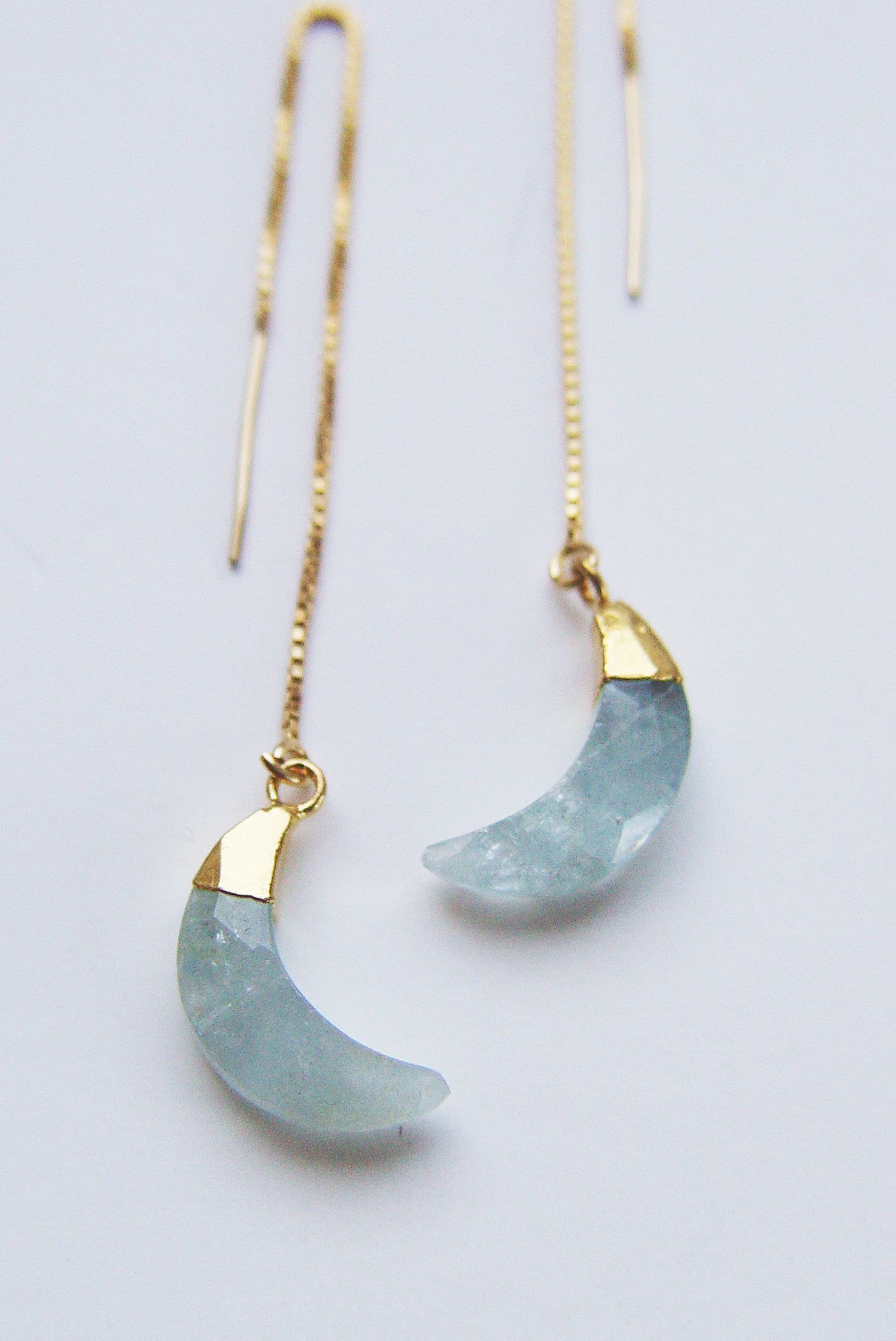 Aquamarine Crescent Moon Gold Earrings