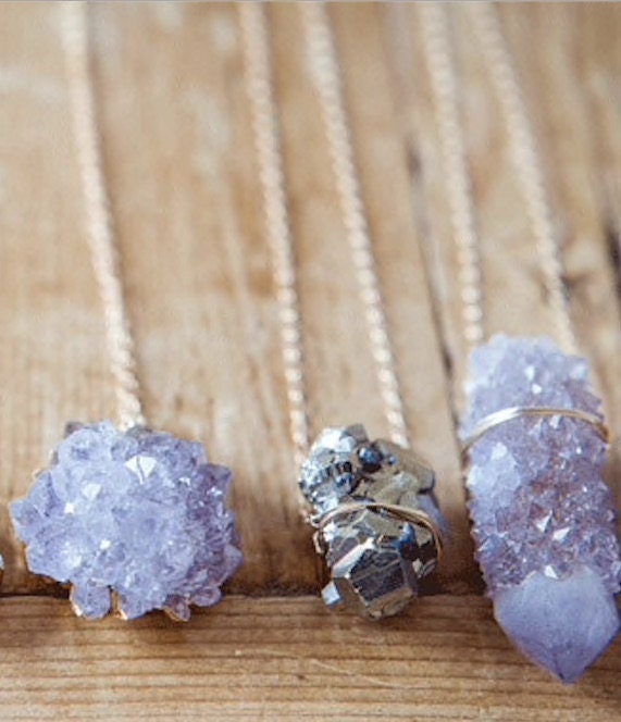 Lavender Spirit Quartz Crystal Gold Necklace