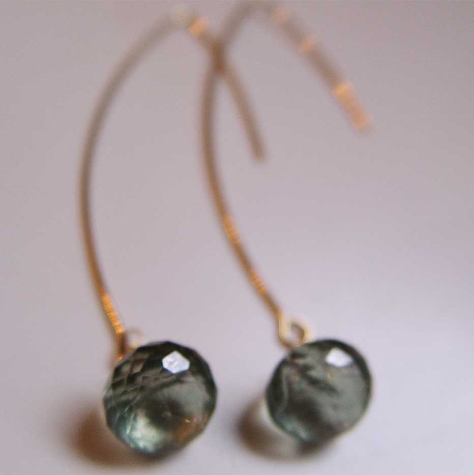 Teal Aquamarine 14k Gold Drop Earrings