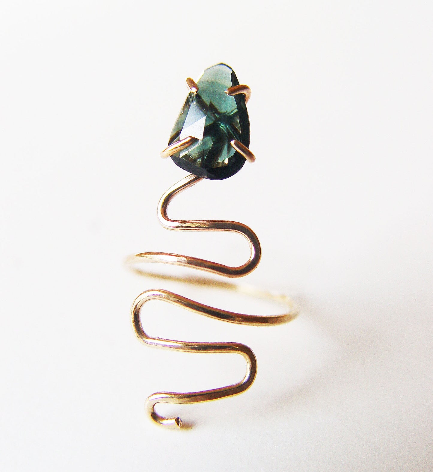 Green Tourmaline Snake Gold Ring