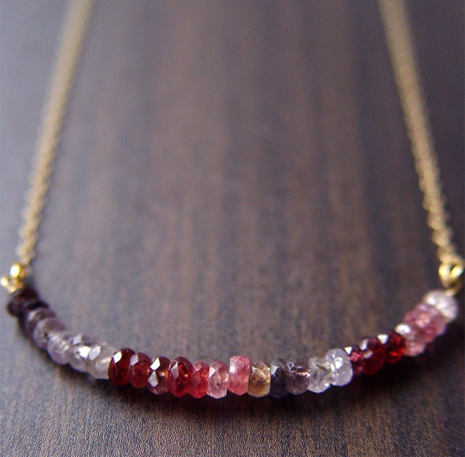Multi Sapphire Gold Bar Necklace