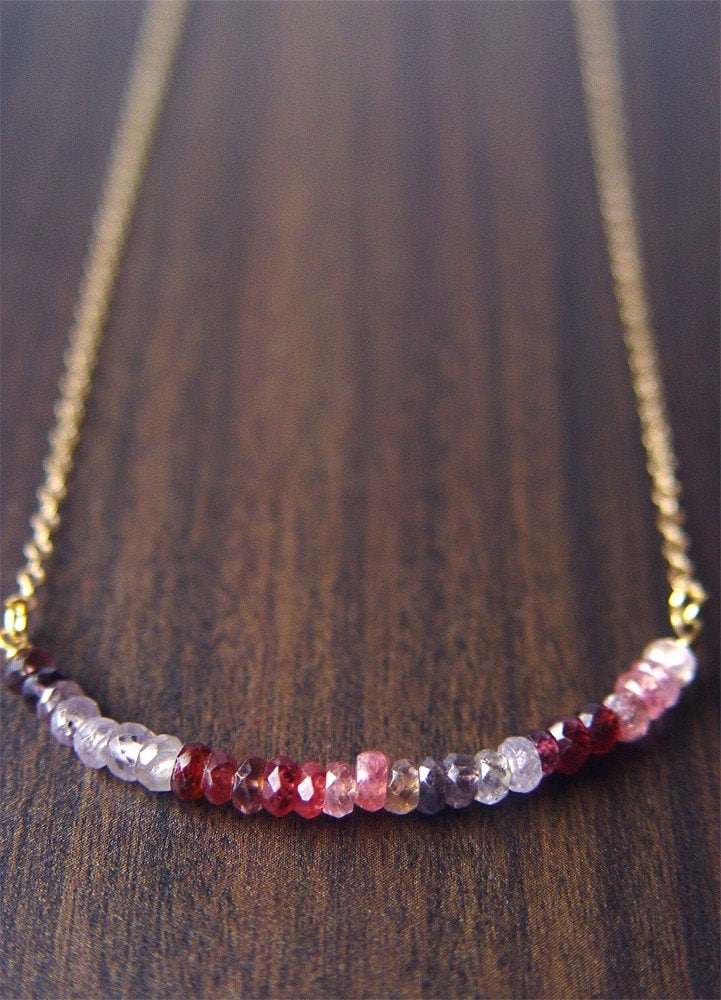 Multi Sapphire Gold Bar Necklace