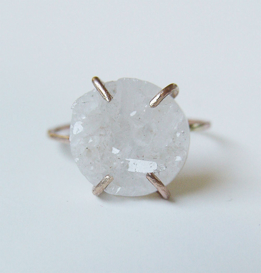 White Druzy Crystal Gold Ring