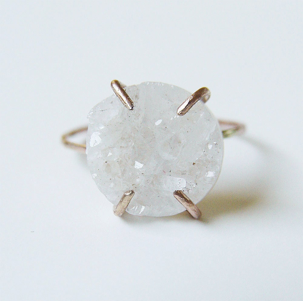 White Druzy Crystal Gold Ring