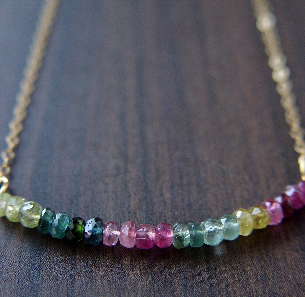 Multi Tourmaline Gold Bar Necklace