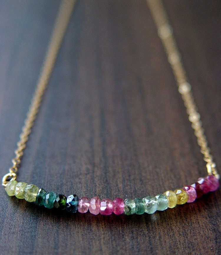 Multi Tourmaline Gold Bar Necklace