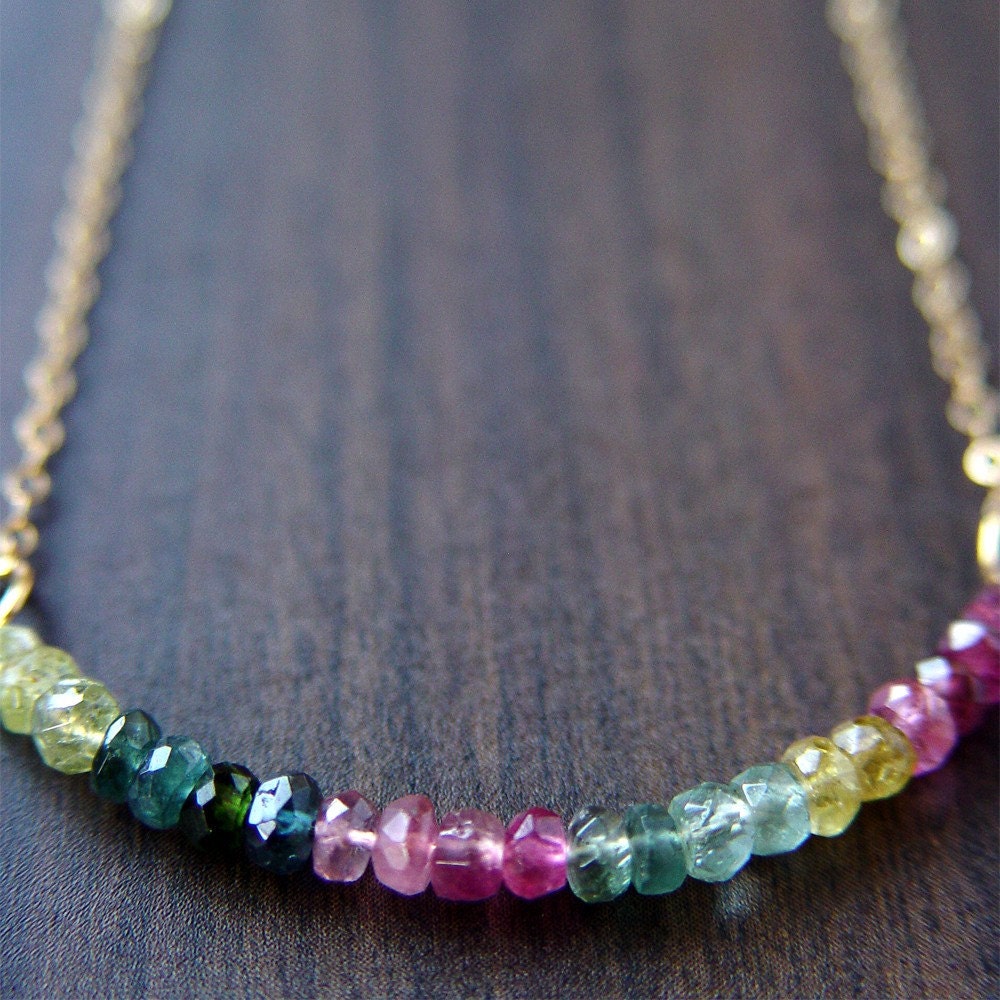 Multi Tourmaline Gold Bar Necklace