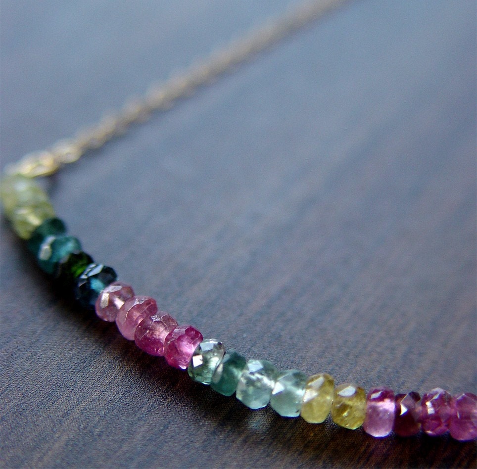 Multi Tourmaline Gold Bar Necklace
