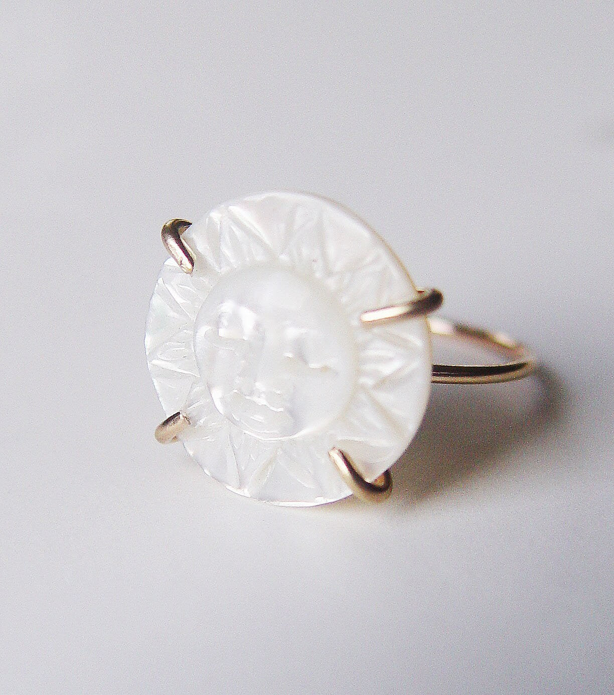 Sun Face Pearl Gold Ring