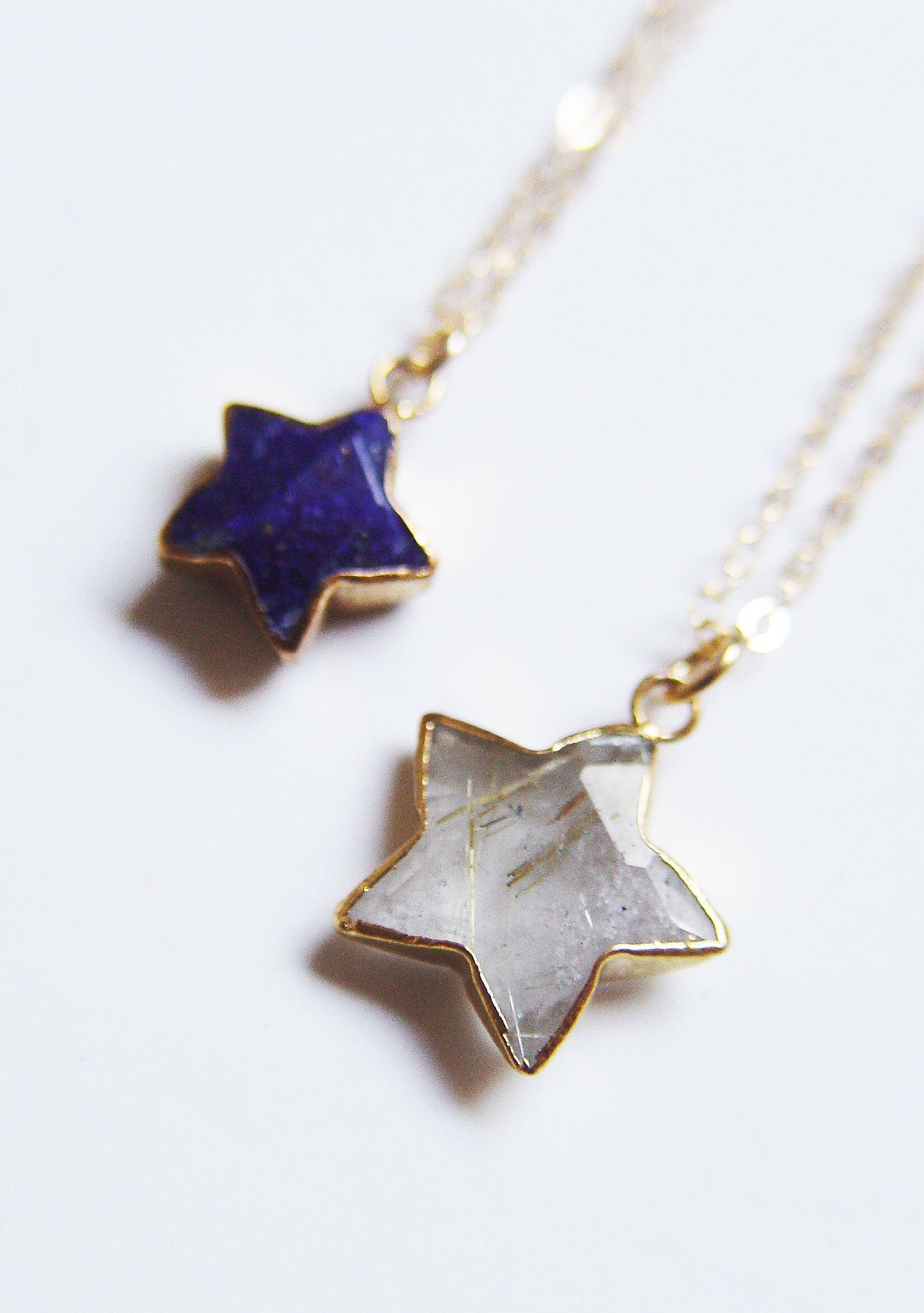 Rutile Quartz Lapis Star Gold Necklace