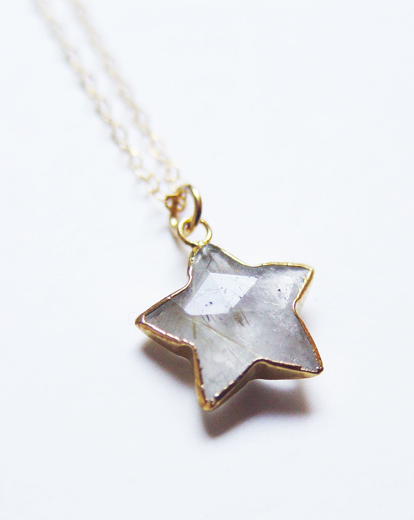 Rutile Quartz Lapis Star Gold Necklace