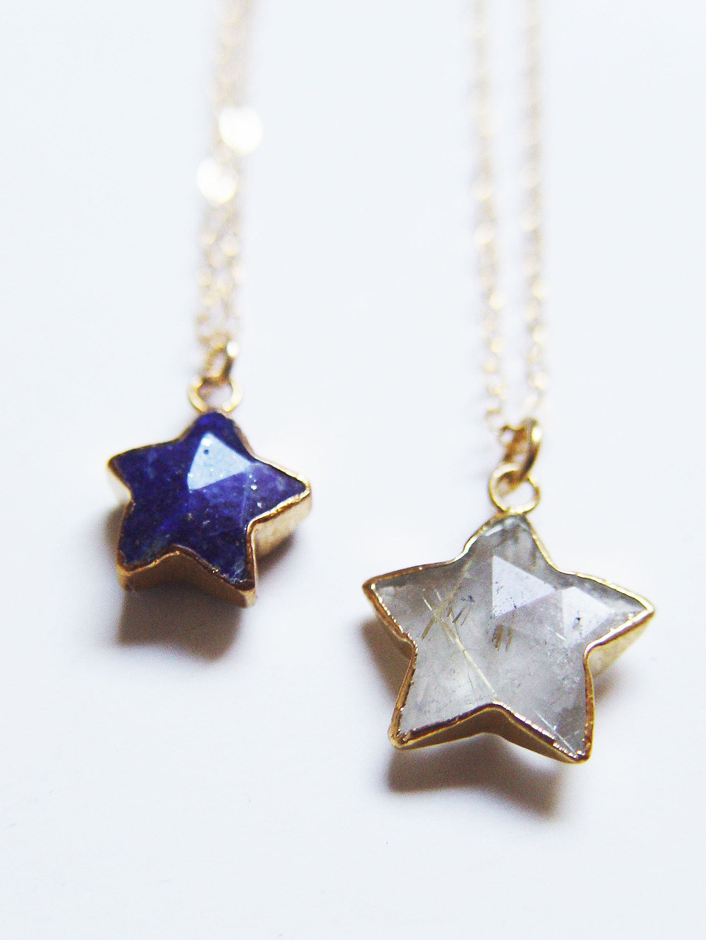 Rutile Quartz Lapis Star Gold Necklace