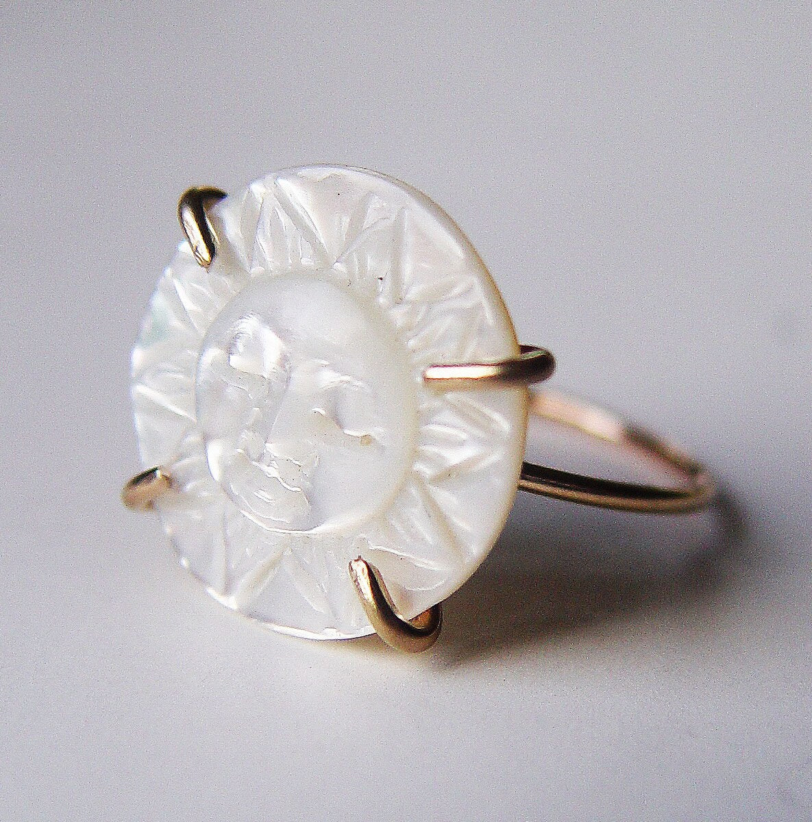 Sun Face Pearl Gold Ring