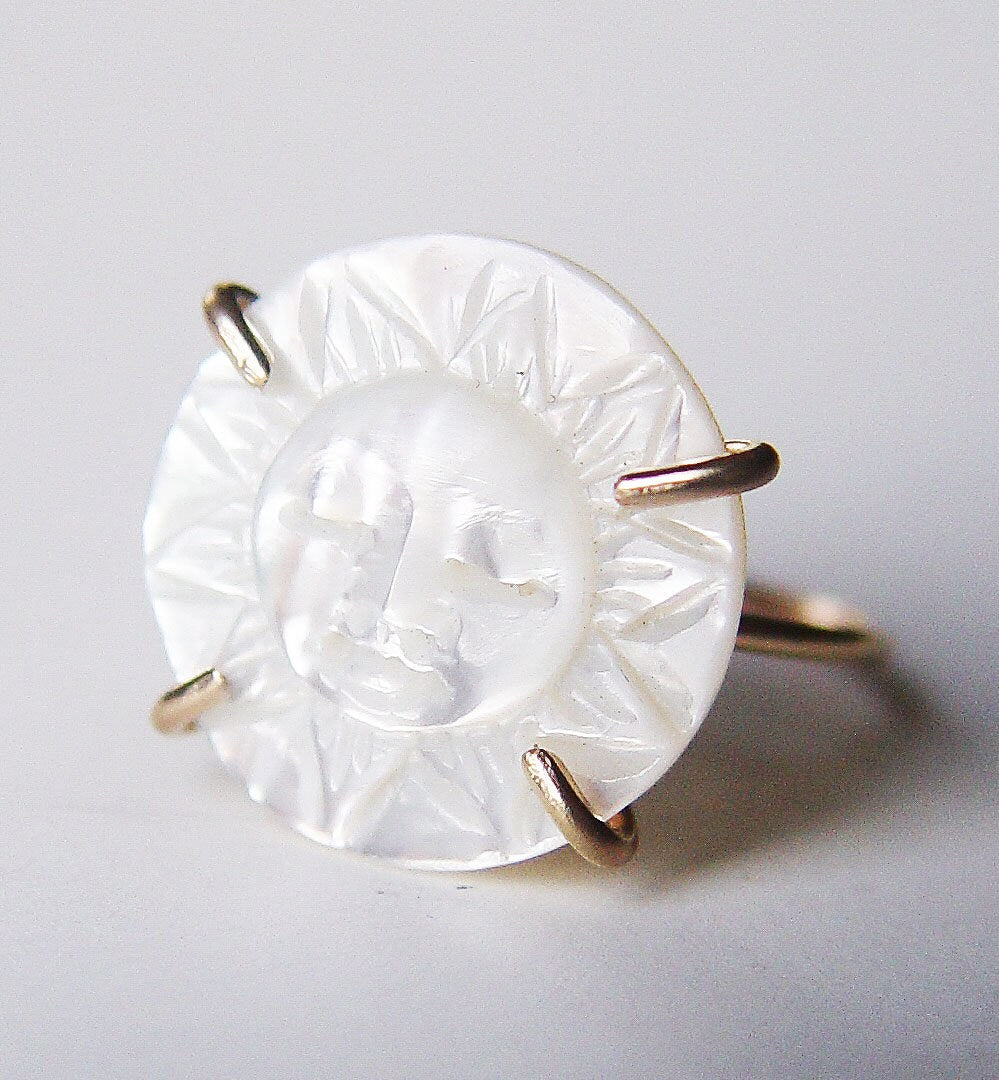 Sun Face Pearl Gold Ring