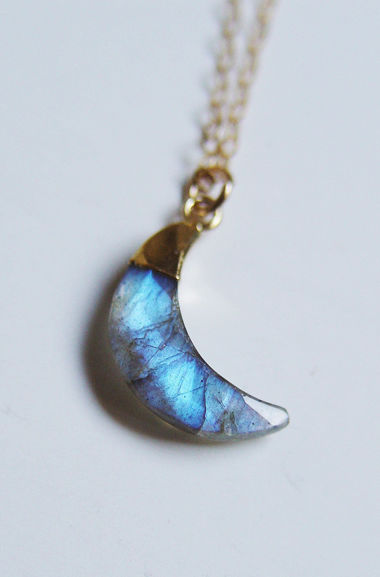 Labradorite Crescent Moon Gold Necklace