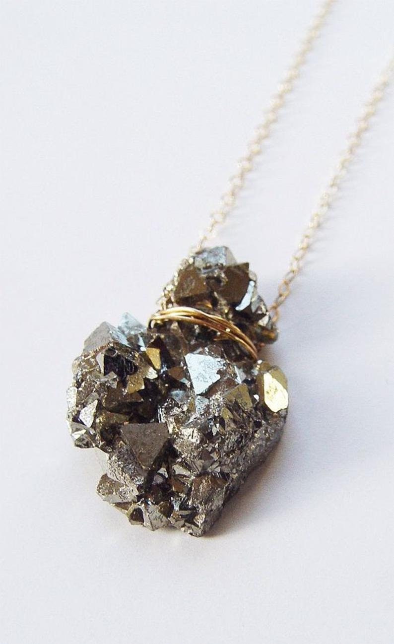 Pyrite Crystal Gold Statement Necklace