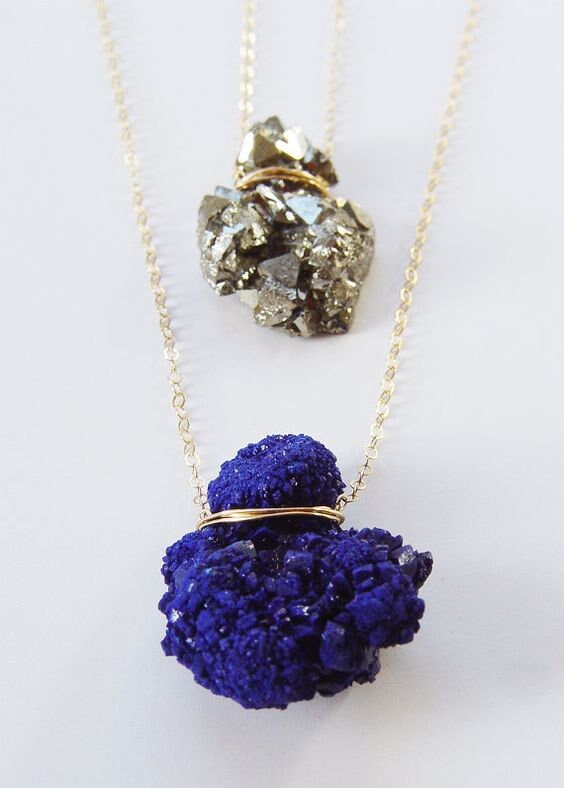 Indigo Azurite Crystal Gold Necklace