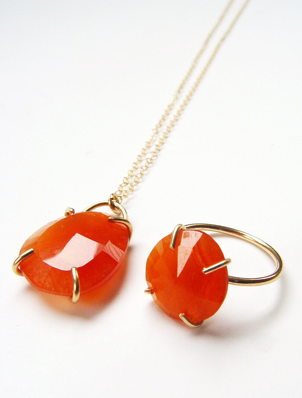 Rose Cut Carnelian Gold Statement Necklace