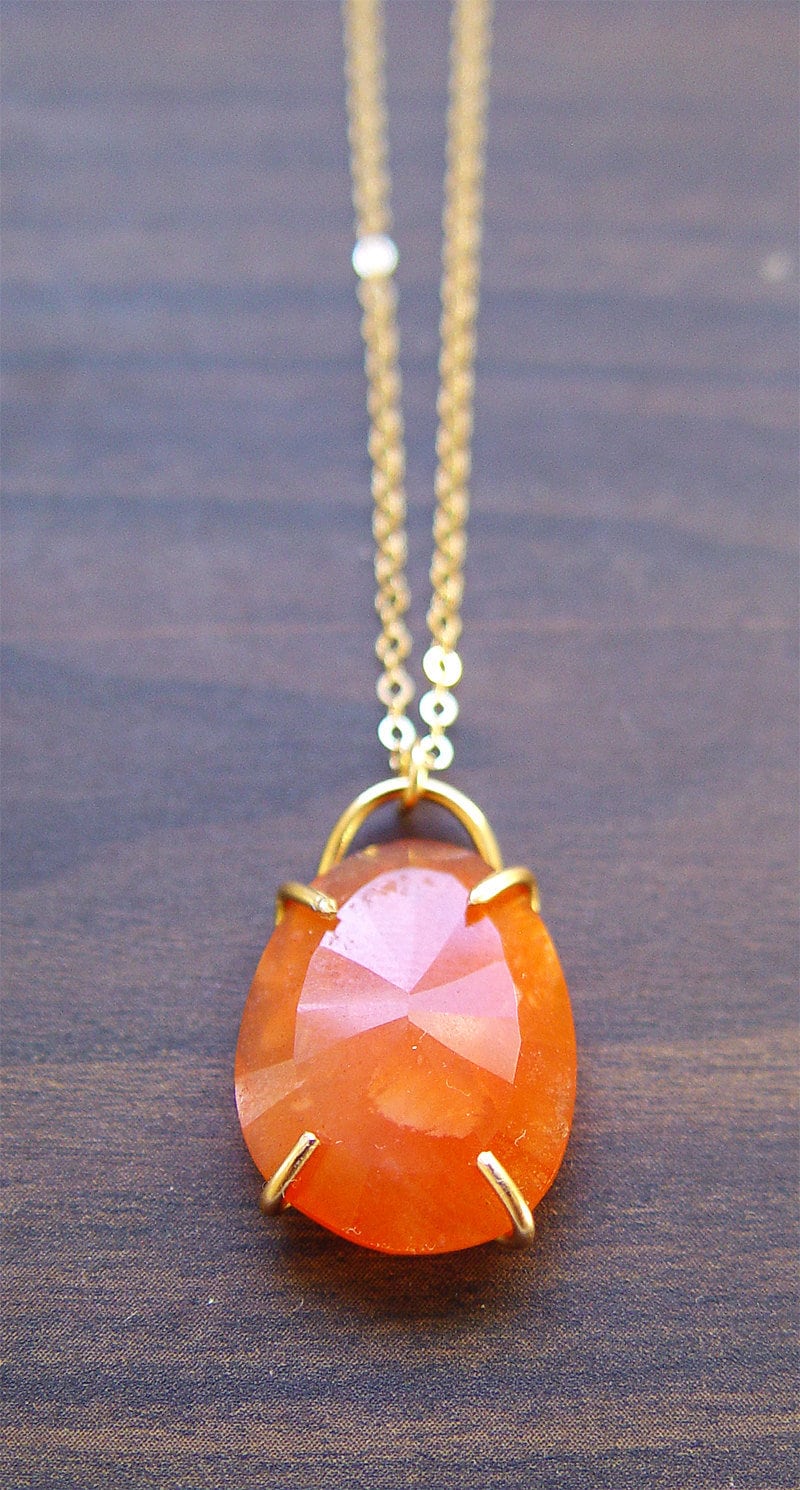 Rose Cut Carnelian Gold Statement Necklace