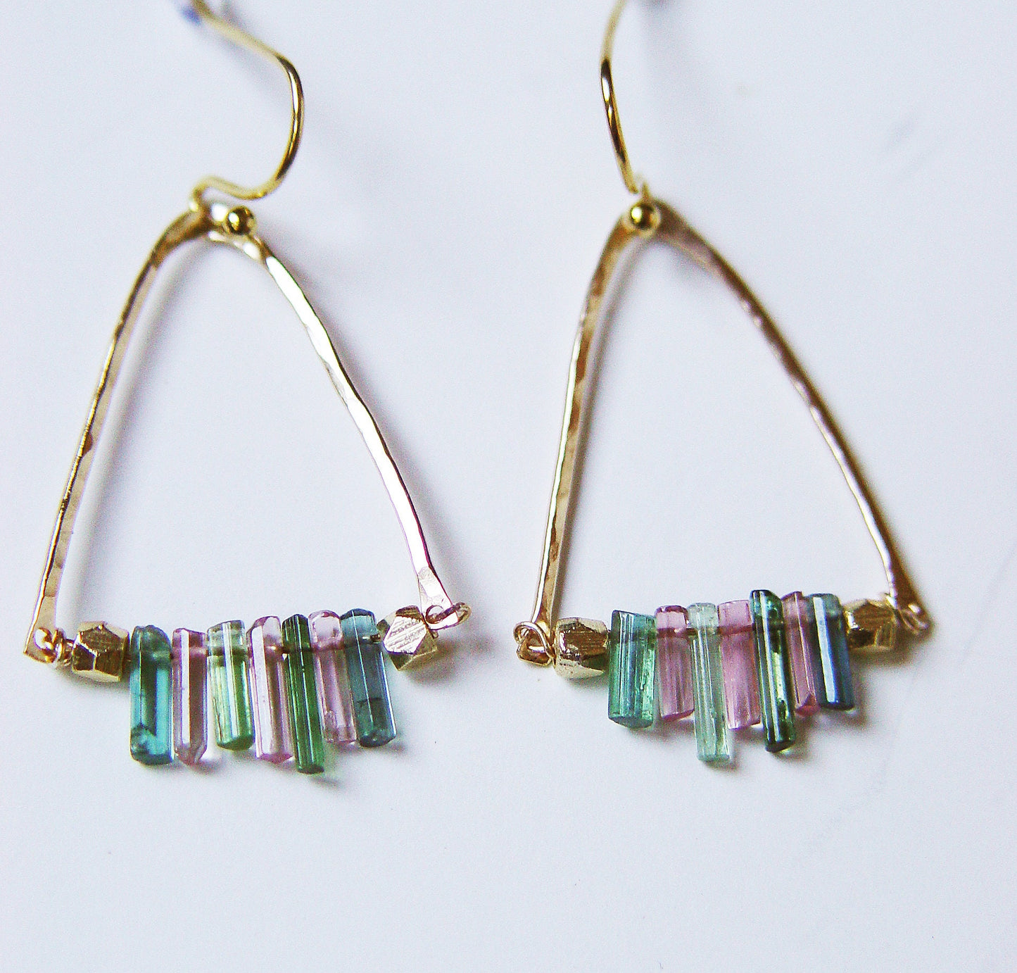 Watermelon Tourmaline Triangle Earrings