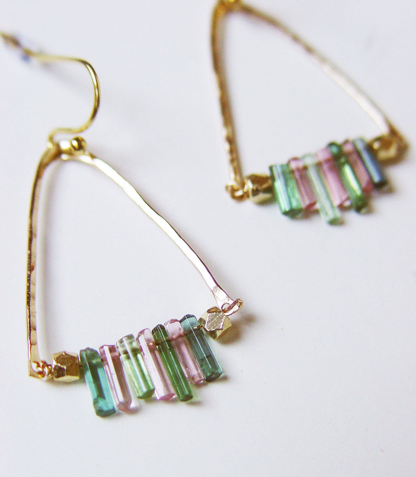 Watermelon Tourmaline Triangle Earrings