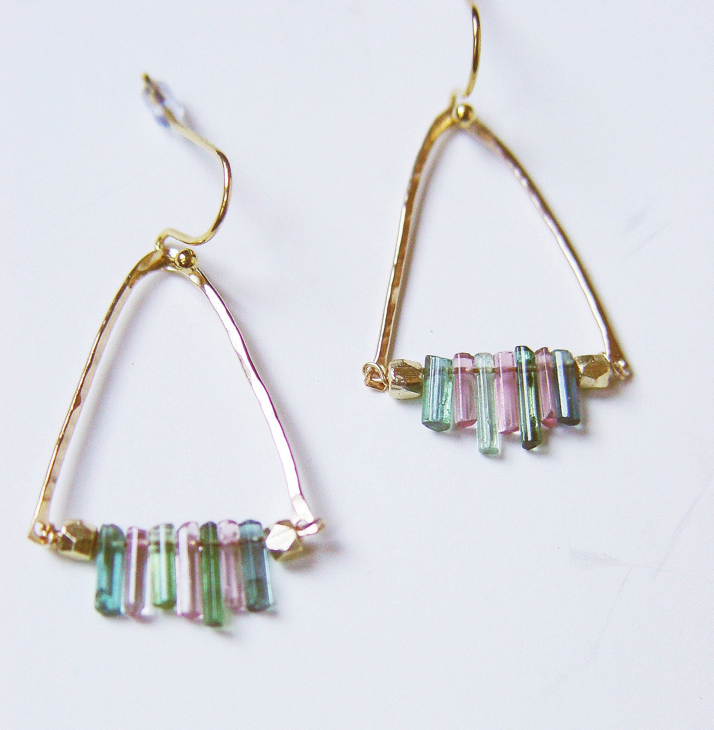 Watermelon Tourmaline Triangle Earrings