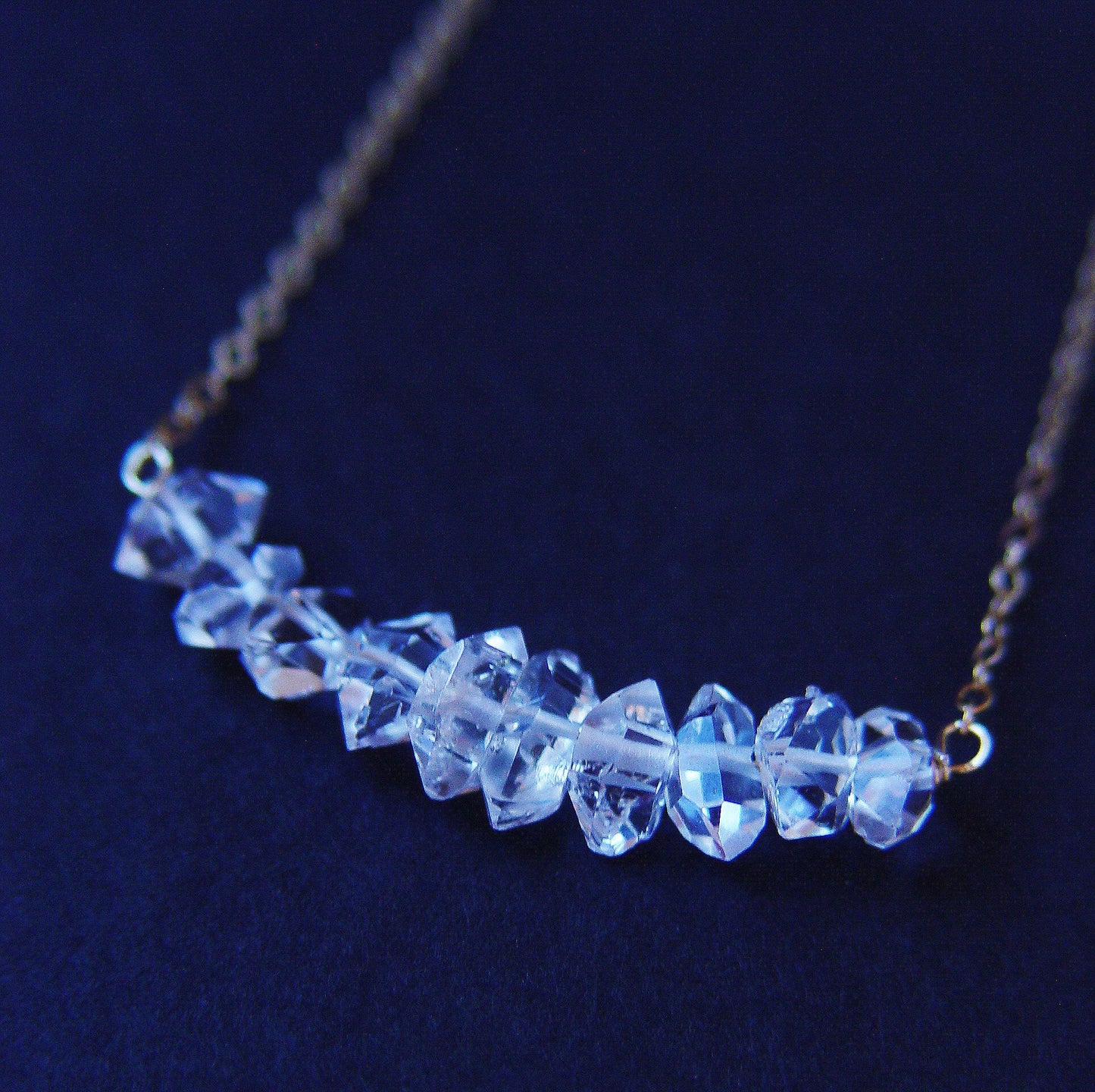 Herkimer Diamond Cluster Necklace: 14K Gold Fill, Boho Wedding Jewelry