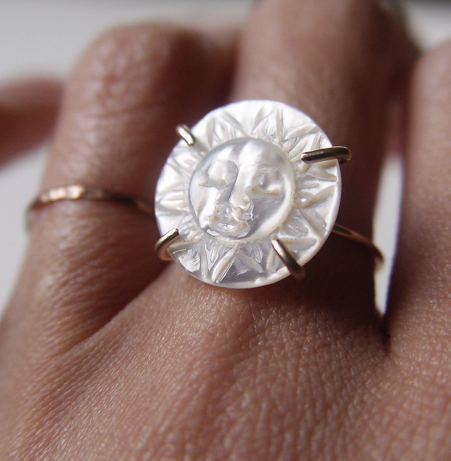 Sun Face Pearl Gold Ring