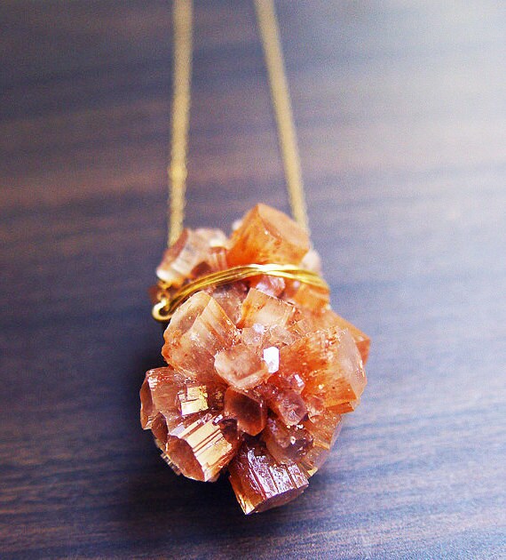 Peach Aragonite Crystal Gold Necklace