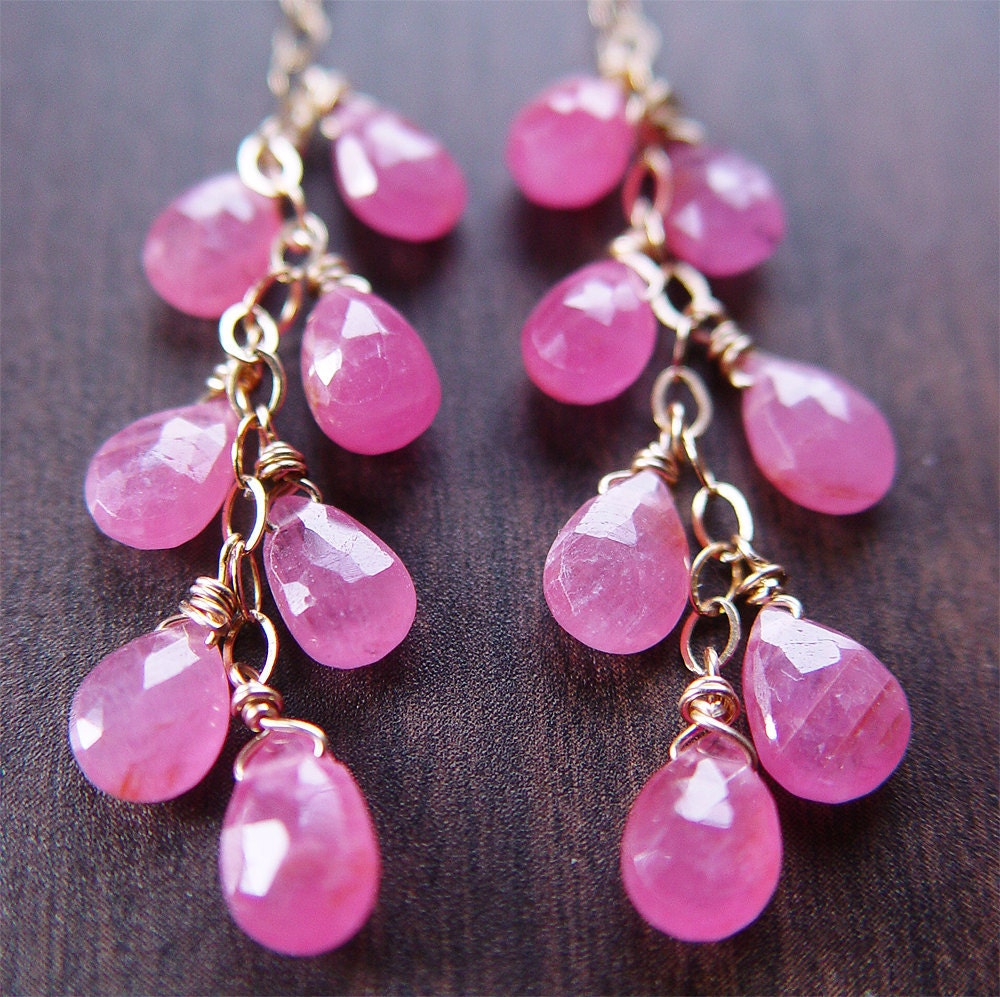 Pink Sapphire Cluster Gold Earrings