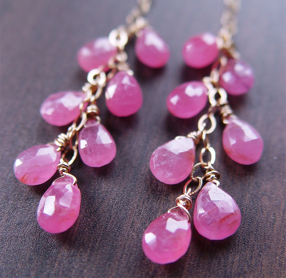 Pink Sapphire Cluster Gold Earrings